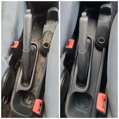 Avant / après d'un nettoyage réalisé à domicile par Dôme Auto Clean