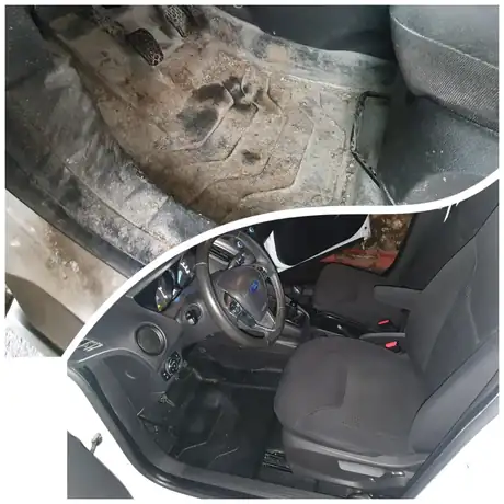 Avant / après d'un nettoyage réalisé à domicile par Dôme Auto Clean