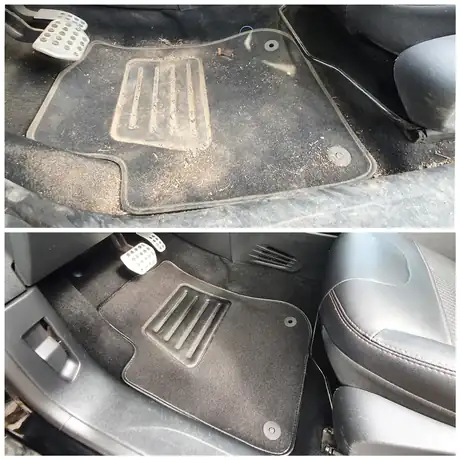 Avant / après d'un nettoyage réalisé à domicile par Dôme Auto Clean